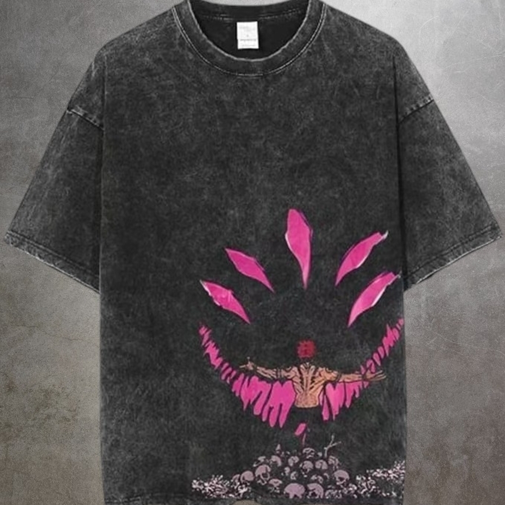 Black and Pink Short Sleeve Tee with Distinctive Graphic